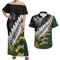 Custom Rugby New Zealand And South Africa Couples Matching Off Shoulder Maxi Dress and Hawaiian Shirt Silver Fern With Springboks