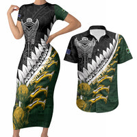 Custom Rugby New Zealand And South Africa Couples Matching Short Sleeve Bodycon Dress and Hawaiian Shirt Silver Fern With Springboks