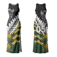 Custom Rugby New Zealand And South Africa Couples Matching Tank Maxi Dress and Long Sleeve Button Shirt Silver Fern With Springboks