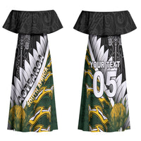 Custom Rugby New Zealand And South Africa Family Matching Off Shoulder Maxi Dress and Hawaiian Shirt Silver Fern With Springboks
