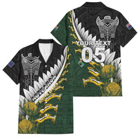 Custom Rugby New Zealand And South Africa Family Matching Off Shoulder Maxi Dress and Hawaiian Shirt Silver Fern With Springboks