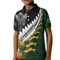 Custom Rugby New Zealand And South Africa Kid Polo Shirt Silver Fern With Springboks