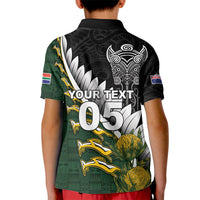 Custom Rugby New Zealand And South Africa Kid Polo Shirt Silver Fern With Springboks