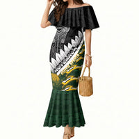 Custom Rugby New Zealand And South Africa Mermaid Dress Silver Fern With Springboks