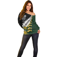 Custom Rugby New Zealand And South Africa Off Shoulder Sweater Silver Fern With Springboks