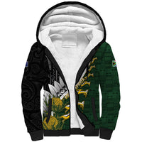Custom Rugby New Zealand And South Africa Sherpa Hoodie Silver Fern With Springboks