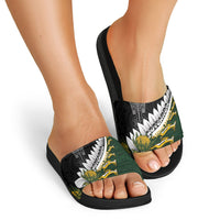 Rugby New Zealand And South Africa Slide Sandals Silver Fern With Springboks