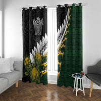Rugby New Zealand And South Africa Window Curtain Silver Fern With Springboks LT05 With Grommets Black - Polynesian Pride
