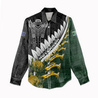 Custom Rugby New Zealand And South Africa Women Casual Shirt Silver Fern With Springboks