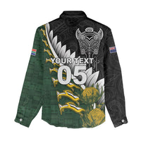 Custom Rugby New Zealand And South Africa Women Casual Shirt Silver Fern With Springboks