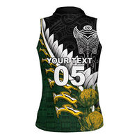 Custom Rugby New Zealand And South Africa Women Sleeveless Polo Shirt Silver Fern With Springboks