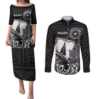 Personalized Hawaii Makahiki Season Couples Matching Puletasi Dress and Long Sleeve Button Shirts Akua Loa Polynesian Pattern LT05 Black - Polynesian Pride