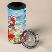 Hawaii Christmas 4 in 1 Can Cooler Tumbler Funny Macaw Parrot Tropical Vibe