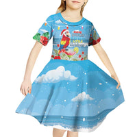 Hawaii Christmas Kid Short Sleeve Dress Funny Macaw Parrot Tropical Vibe