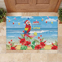 Hawaii Christmas Rubber Doormat Funny Macaw Parrot Tropical Vibe