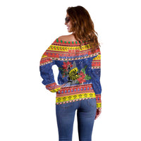 New Caledonia Christmas Off Shoulder Sweater Kanaky Poinsettia Joyeux Noel