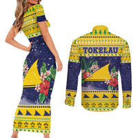 Tokelau Christmas Couples Matching Short Sleeve Bodycon Dress and Long Sleeve Button Shirt Tokelauan Badge Manuia Te Kilihimahi