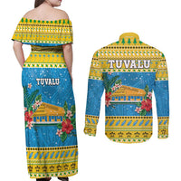 Tuvalu Christmas Couples Matching Off Shoulder Maxi Dress and Long Sleeve Button Shirt Coat Of Arms Manuia Te Kilisimasi
