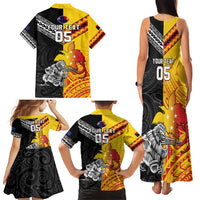 New Zealand And Papua New Guinea Rugby Custom Family Matching Tank Maxi Dress and Hawaiian Shirt Maori Kiwi With Bird of Paradise