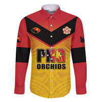 Papua New Guinea Rugby Custom Family Matching Off The Shoulder Long Sleeve Dress and Hawaiian Shirt Go Orchids Pacific Champions LT05 Dad's Shirt - Long Sleeve Yellow - Polynesian Pride