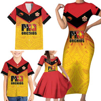 Papua New Guinea Rugby Custom Family Matching Short Sleeve Bodycon Dress and Hawaiian Shirt Go Orchids Pacific Champions LT05 - Polynesian Pride