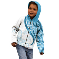 Blue Polynesian Tribal Turtle Floral Pattern Kid Hoodie