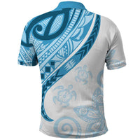 Blue Polynesian Tribal Turtle Floral Pattern Polo Shirt