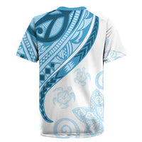 Blue Polynesian Tribal Turtle Floral Pattern Rugby Jersey