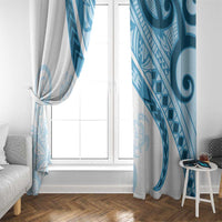 Blue Polynesian Tribal Turtle Floral Pattern Window Curtain