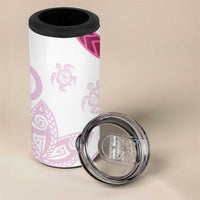 Rose Pink Polynesian Tribal Turtle Floral Pattern 4 in 1 Can Cooler Tumbler