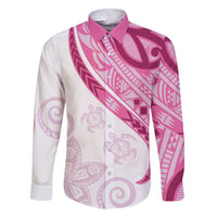 Rose Pink Polynesian Tribal Turtle Floral Pattern Family Matching Short Sleeve Bodycon Dress and Hawaiian Shirt