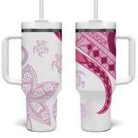 Rose Pink Polynesian Tribal Turtle Floral Pattern Tumbler With Handle
