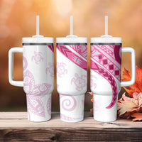 Rose Pink Polynesian Tribal Turtle Floral Pattern Tumbler With Handle