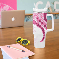 Rose Pink Polynesian Tribal Turtle Floral Pattern Tumbler With Handle