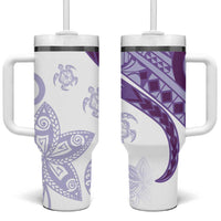 Purple Polynesian Tribal Turtle Floral Pattern Tumbler With Handle