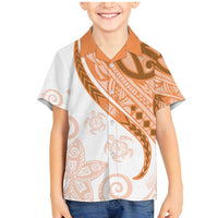 Orange Polynesian Tribal Turtle Floral Pattern Family Matching Mermaid Dress and Hawaiian Shirt
