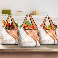 Orange Polynesian Tribal Turtle Floral Pattern Grocery Bag