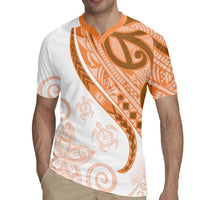 Orange Polynesian Tribal Turtle Floral Pattern Rugby Jersey