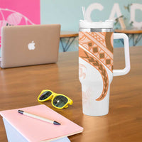 Orange Polynesian Tribal Turtle Floral Pattern Tumbler With Handle