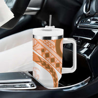 Orange Polynesian Tribal Turtle Floral Pattern Tumbler With Handle