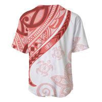 Coral Red Polynesian Tribal Turtle Floral Pattern Baseball Jersey