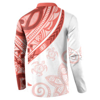 Coral Red Polynesian Tribal Turtle Floral Pattern Button Sweatshirt
