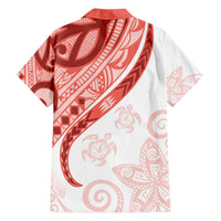 Coral Red Polynesian Tribal Turtle Floral Pattern Family Matching Short Sleeve Bodycon Dress and Hawaiian Shirt LT05 - Polynesian Pride