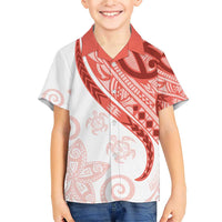 Coral Red Polynesian Tribal Turtle Floral Pattern Family Matching Short Sleeve Bodycon Dress and Hawaiian Shirt LT05 Son's Shirt Red - Polynesian Pride