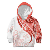 Coral Red Polynesian Tribal Turtle Floral Pattern Kid Hoodie