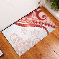 Coral Red Polynesian Tribal Turtle Floral Pattern Rubber Doormat