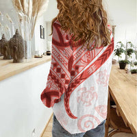 Coral Red Polynesian Tribal Turtle Floral Pattern Women Casual Shirt LT05 - Polynesian Pride