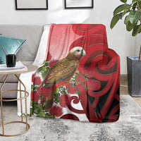 New Zealand Parrot Kaka Blanket Maori Koru With Pohutukawa Flowers - Polynesian Pride