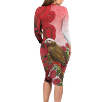 New Zealand Parrot Kaka Family Matching Long Sleeve Bodycon Dress and Hawaiian Shirt Maori Koru With Pohutukawa Flowers LT05 - Polynesian Pride