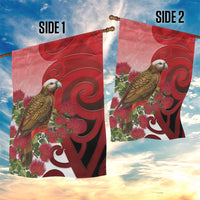New Zealand Parrot Kaka Garden Flag Maori Koru With Pohutukawa Flowers - Polynesian Pride